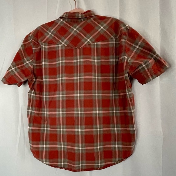 Lucky Brand Mens XL Plaid‎ Western Shirt Short Sleeve Button Up Rust Red - Picture 2 of 6